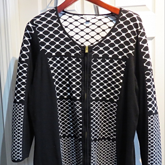 SPANNER Black and White Woman Knit Zip Front Cardigan 2 Way Zipper 2X Pl… - Picture 1 of 5